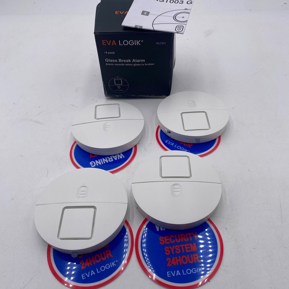 EVA LOGIK NST003 Glass Break Alarm 4 Pack White Window Security Sensor System